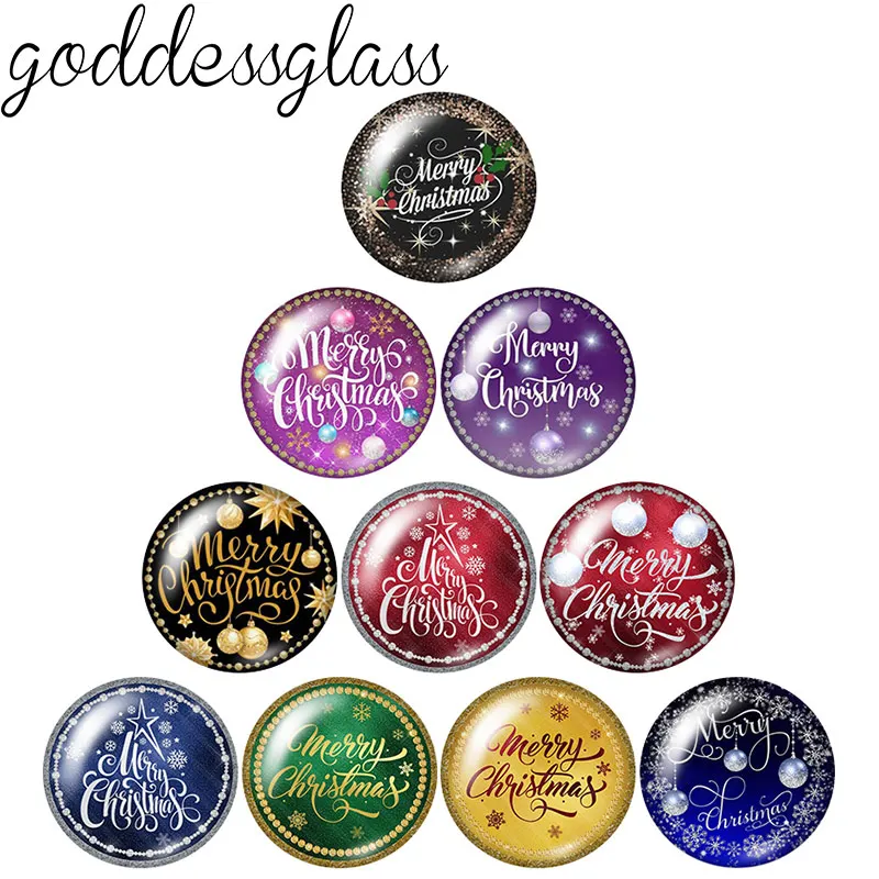 

New Glitter style "Merry Christmas" Bling 10pcs 12mm/18mm/20mm/25mm Round photo glass cabochon demo flat back Making findings