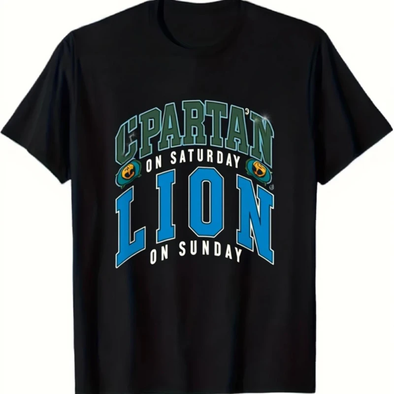 

Men's Spartan Lion of Sparta Greek Lettering Graphic T-Shirt Pure Cotton Crewneck Short Sleeve Casual Tee All-Season Top with Sp