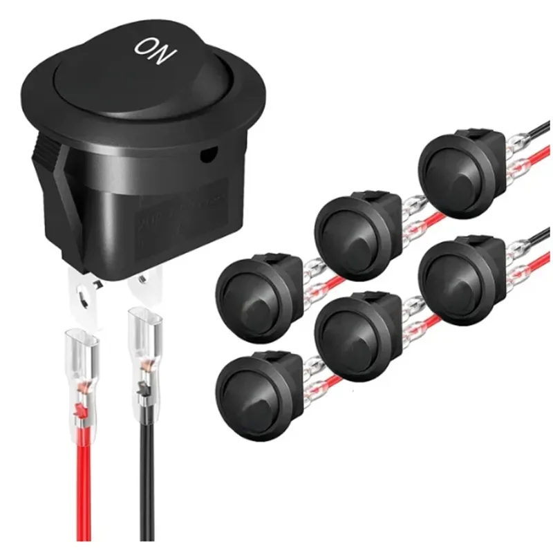 12V Okrągły przełącznik kołyskowy AC 6A/250V 10A/125V SPST 2-pinowy 2-pozycyjny przełącznik włączania/wyłączania do samochodu Łódź Motoryzacja RV Czarny — zdjęcie 2