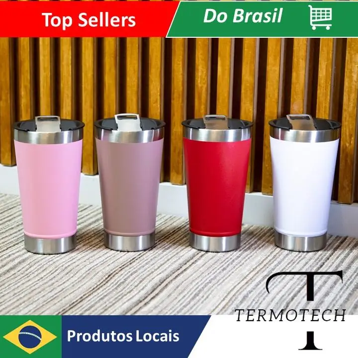 Copo Térmico 473ml Com Tampa E Abridor Inox Para Cerveja Quente e Gelado