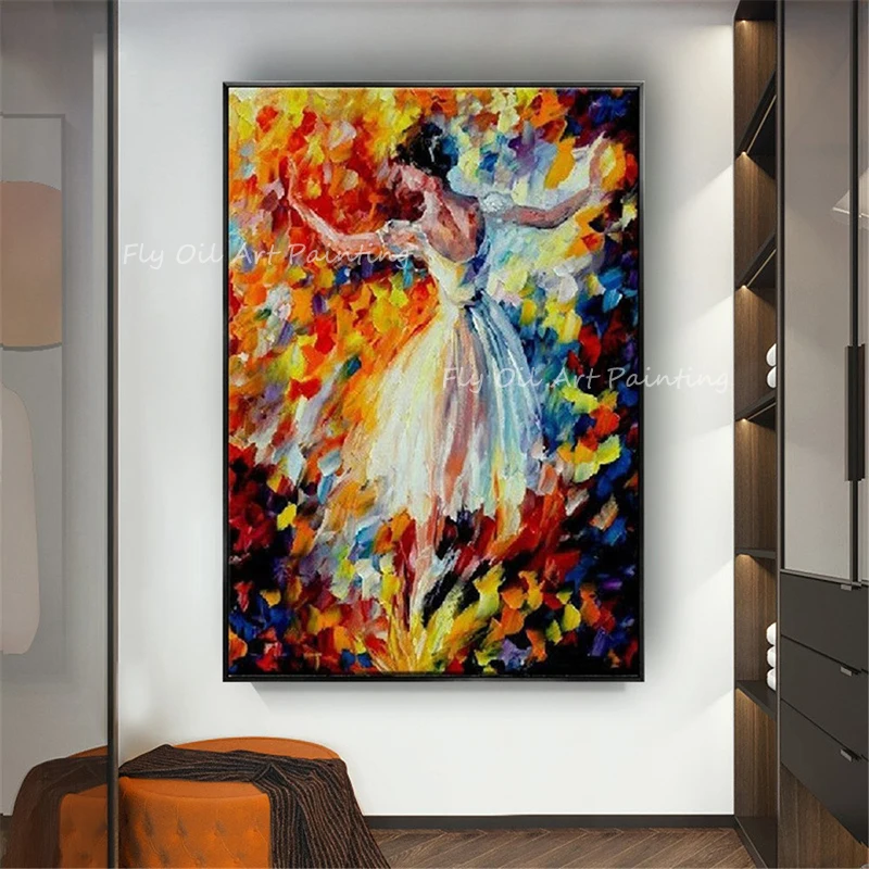 

Large size figure girl dancing thick knife art painted canvas 100% handmade oil painting no frame on canvas wall decor picture