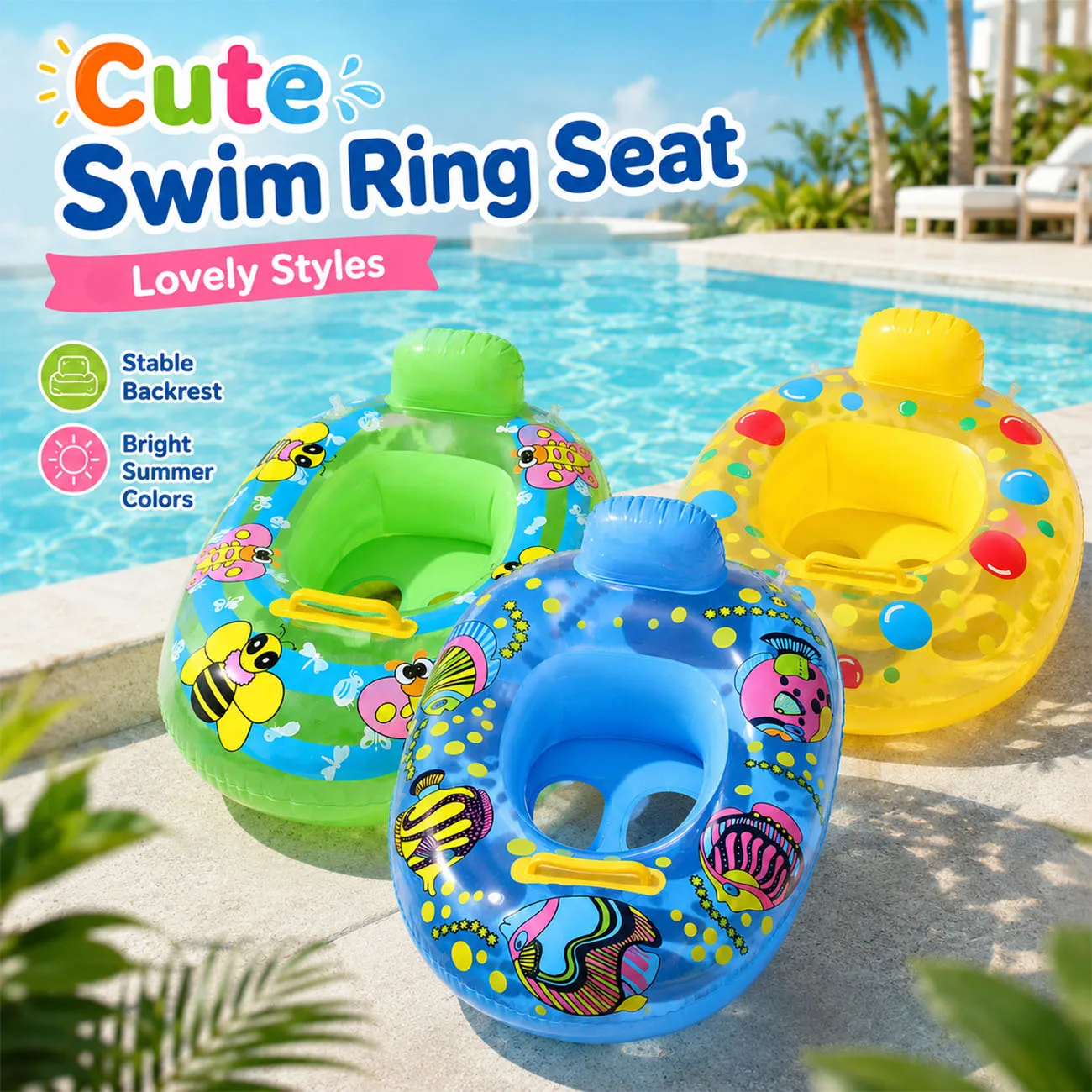Aufblasbarer Schwimmring-Sitz mit Rückenlehne, Pool-Schwimmsessel mit Griff, Sommer-Schwimmbad-Luftmatratze, aufblasbare Wassersitzliege