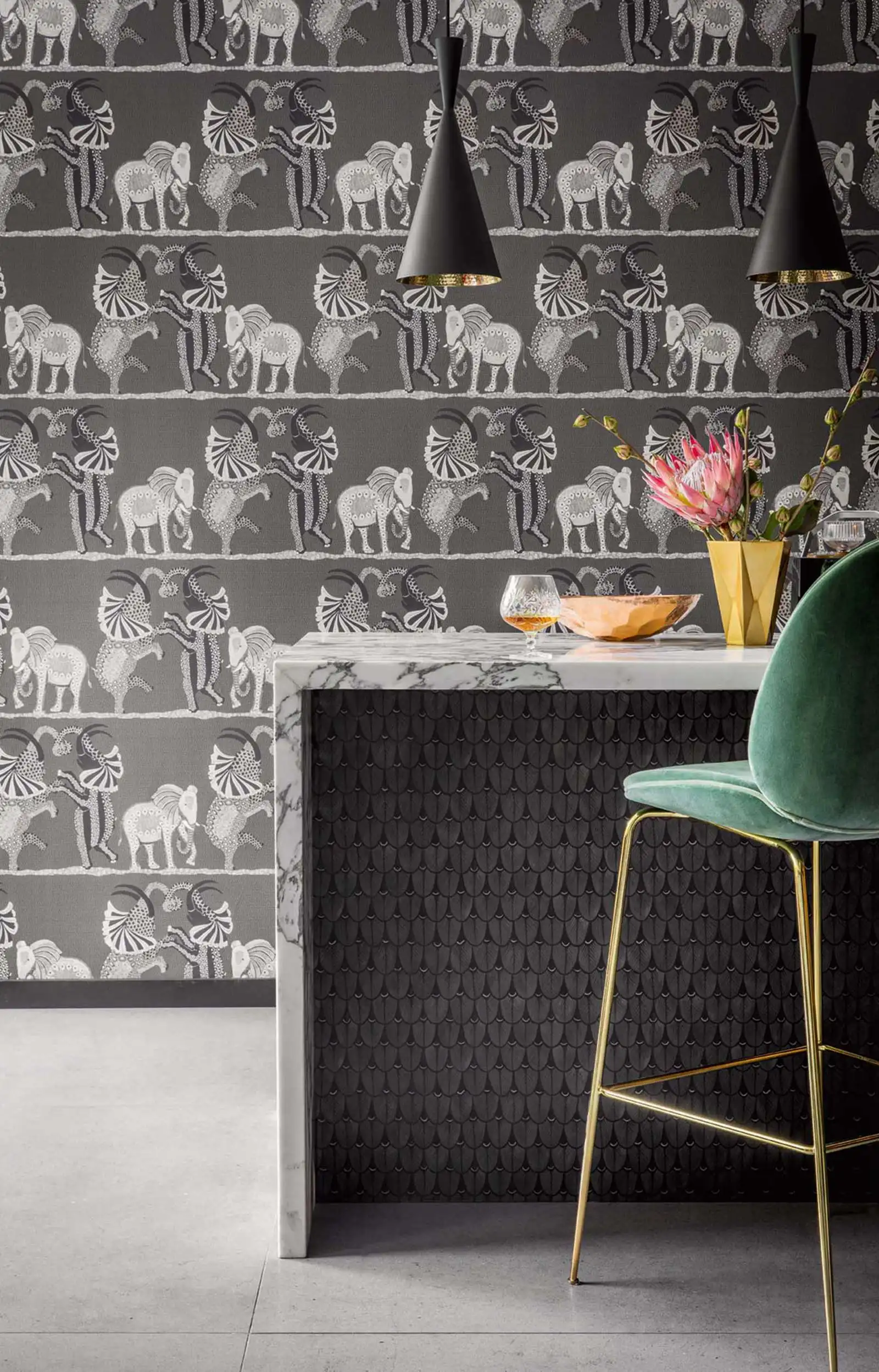 Elephant Dance Wall paper in Black Safari Dance nordic wallpaper 3d Papeete Cuts scandinavian  style