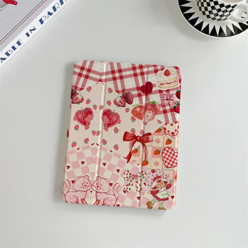 Imagen 2 del producto Lindo lazo fresa adecuado para iPad A16 2024 11 pulgadas 2025 Air 5/4 10,9 pulgadas iPad 10 9,7 10,2/10,5 Mini 6/5 con ranura para bolígrafo