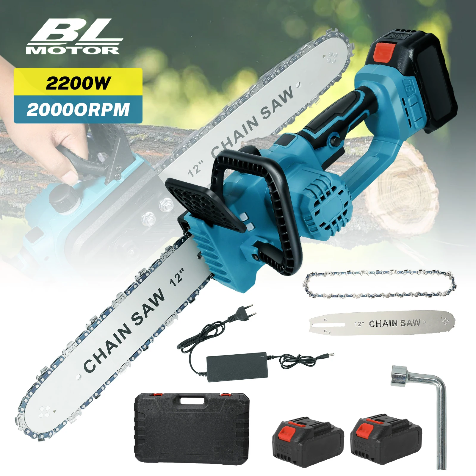 Scie à chaîne électrique sans balais de 12 pouces avec écran LCD, 2200W, compatible avec la batterie Makita, comprend une barre et une chaîne, pour la coupe du bois