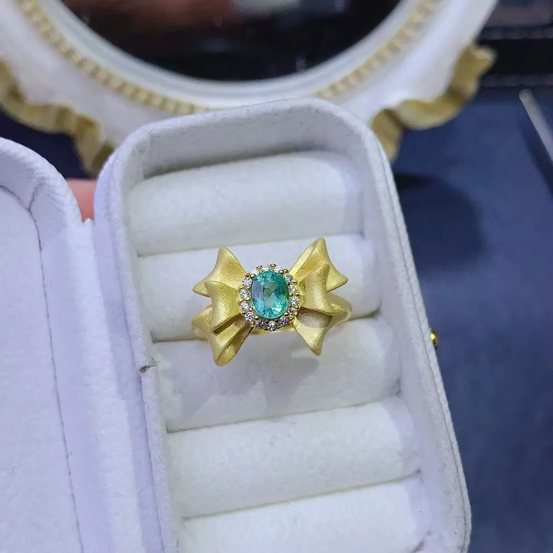 KJJEAXCMY Delikatna Biżuteria Pierścionek Damski z Naturalnym Kolumbijskim Szmaragdem Srebro Próby S925 Platerowane 18K Złotem na Urodziny dla Dziewczyny