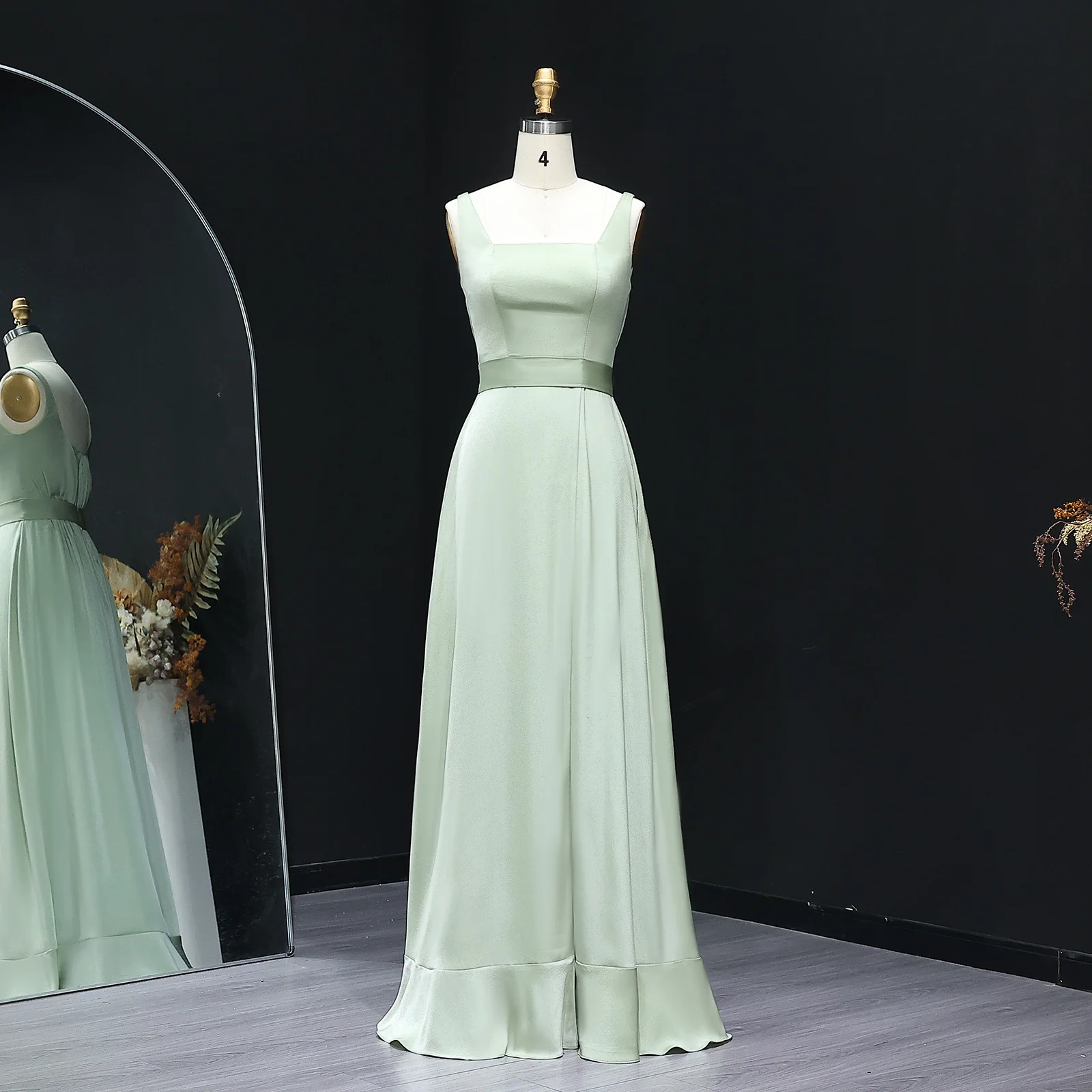 

Sharon Said 2025 элегантное зеленое атласное платье подружки невесты с квадратным вырезом, простое длинное трапециевидное женское свадебное платье для гостей BS012 по индивидуальному заказу