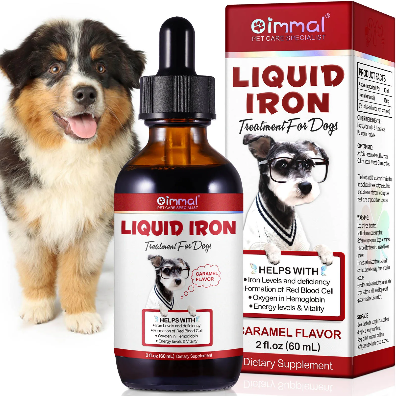 Liquid Iron for Dogs Helps Iron Levels and deficiency Formation of Red Blood Cell Oxygen in Hemoglobin Energy levels & Vitality