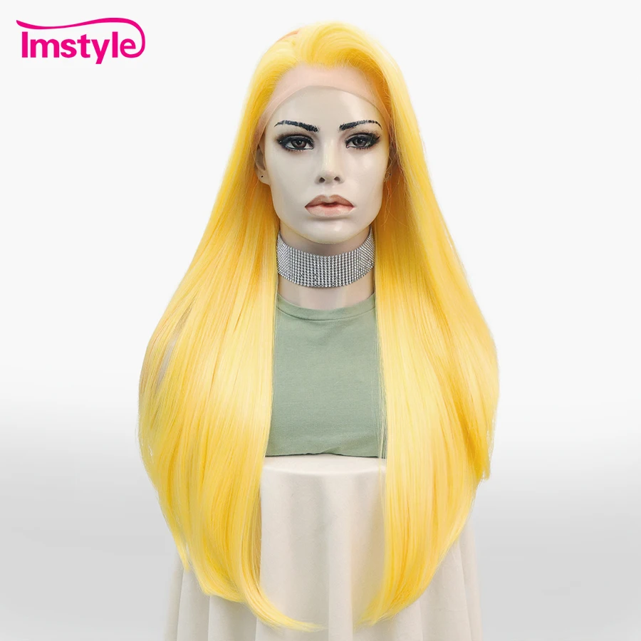 Imstyle Synthetic Lace Front Wig Yellow Ombre Wig Long Straight Wigs For Women Heat Resistant Fiber Cosplay Wig