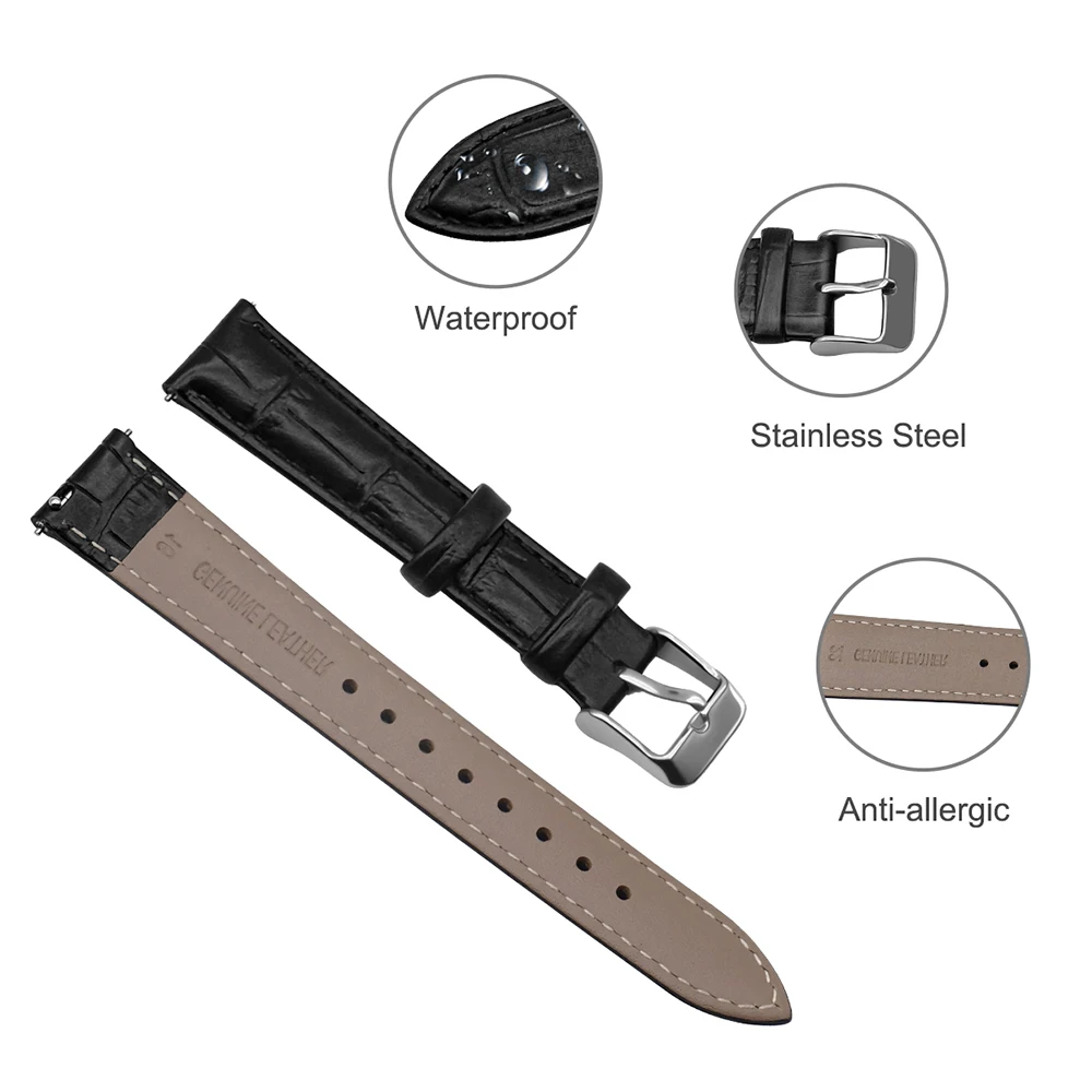 Universal Watchband Bracelet Leather Watch Srtap Writst Watch Band Watch Belt Strap Waterproof Anti-allergic for 14/16/20/22mm