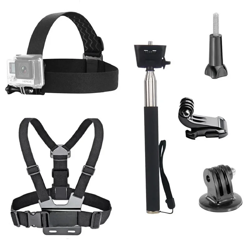 Kit d'accessoires pour Gopro fore11 10 9 8 7 6 5 4, support de sangle de tête/poitrine SFP/perche à selfie, AKASO EK7000/Brave 7/Dragon