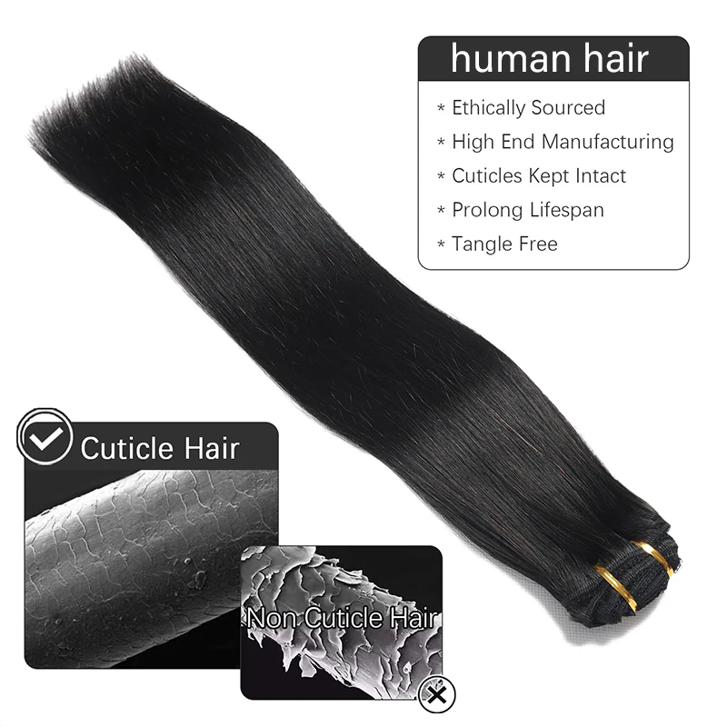 Extensiones de cabello humano liso para mujer, pelo suave y cómodo Remy, 120g por paquete, color negro Natural, 1B, 8 unidades