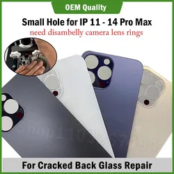 Small Hole Back Glass Replacement (need disassembly camera rings) for Phone 15 14 13 12 Pro Max Broken Rear Back Cover Repa