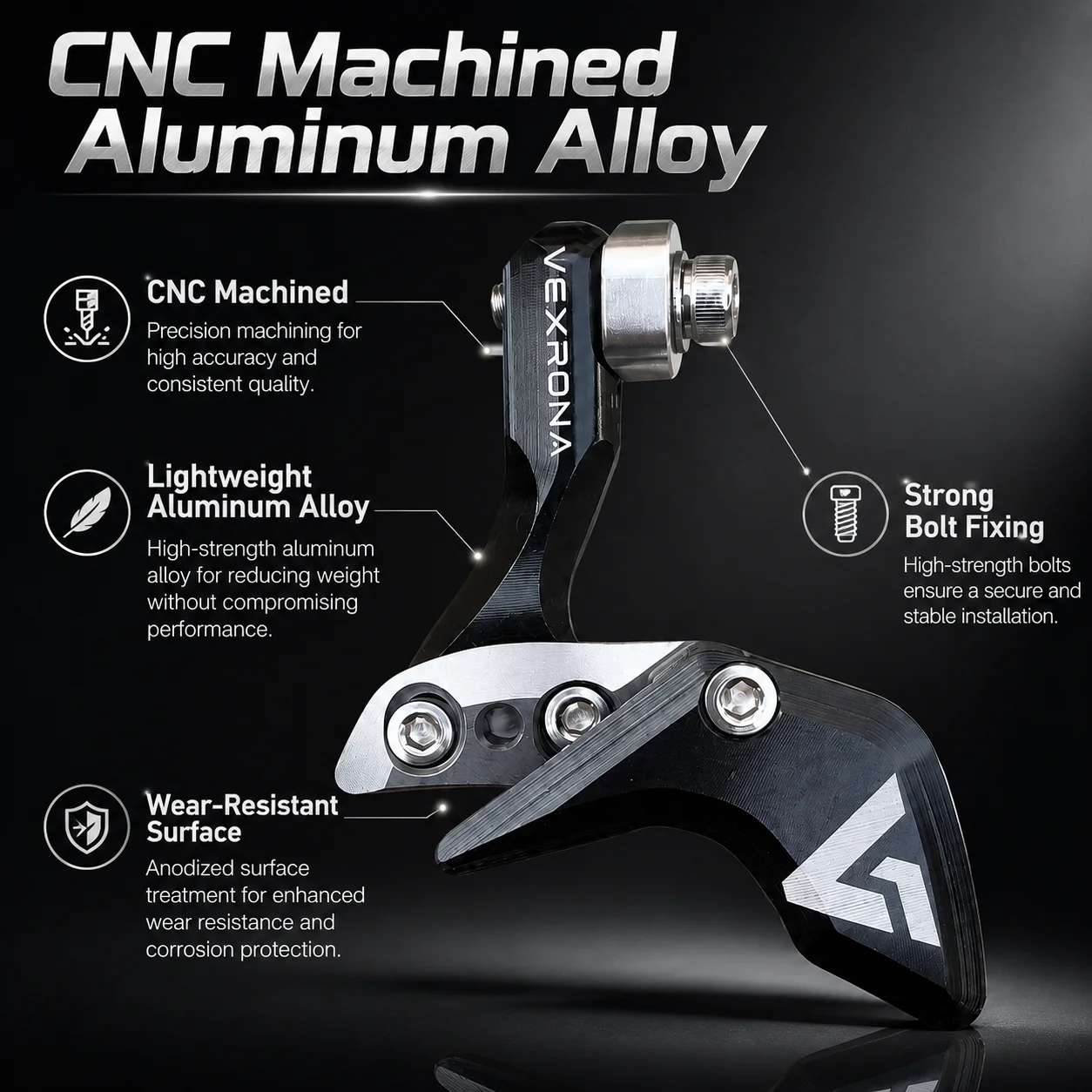 VEXRONA Fahrradkettenführung, verstellbarer CNC-Aluminium-Kettenschutz, Anti-Rutsch-Protektor für MTB, Rennrad, Gravel, Einzelkettenblatt – Detail 5