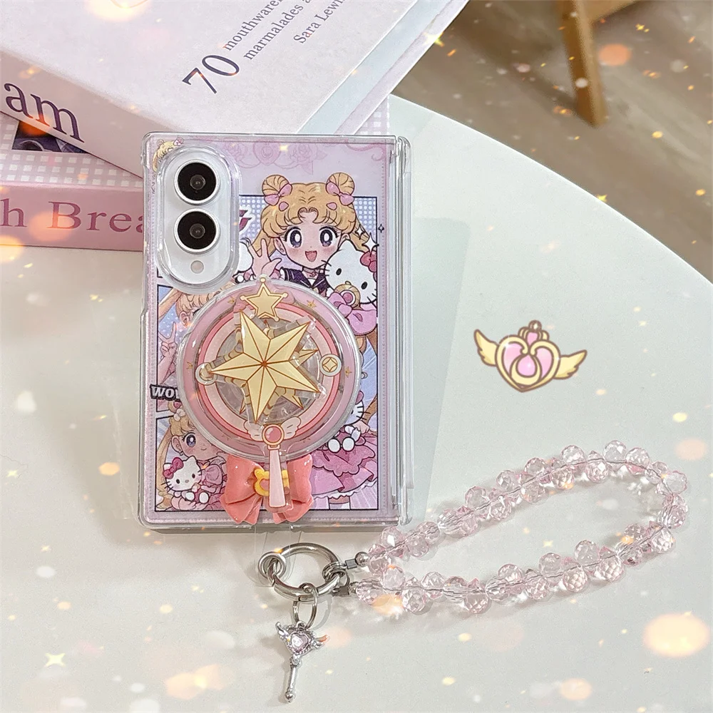 Cute Cartoon Character Magnetic Phone Case For Samsung Galaxy Z Fold 8 Ultra 6 Fold 5 6 7 fold 7 Cover With Magsafe Holder Chain