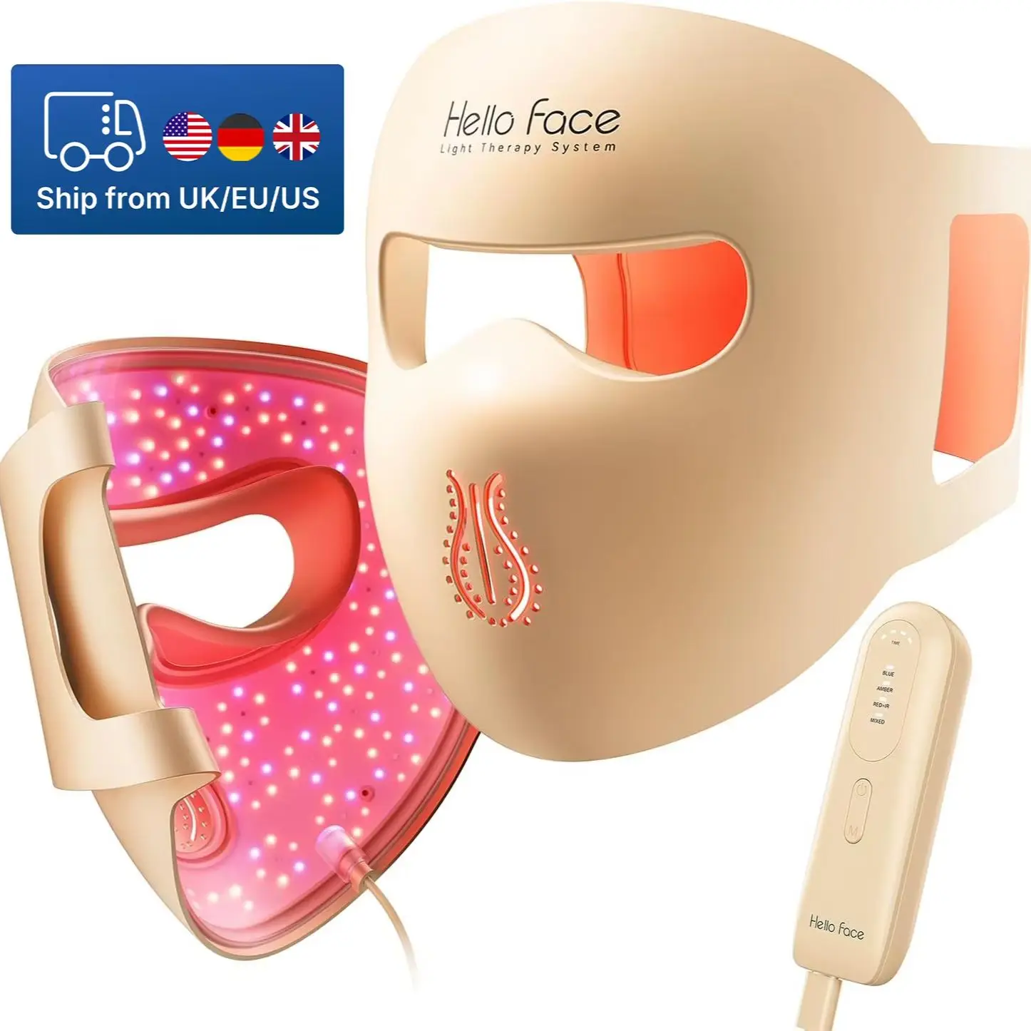 Hello Face M300 4D LED Lichttherapie Maske, 311 LEDs, 4 Modi, Anti-Aging & Akne Pflege, Ergonomisches Silikon-Design, Gesichtsbehandlungsgerät für Zuhause