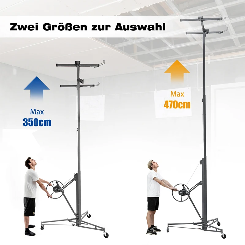 Lève-panneaux pour plaques de plâtre XXL Gris, Capacité de charge maximale 68 KG, Hauteur 180-470 CM, Largeur Max. 290 CM, 3 Roues, Aide au montage pour la construction.