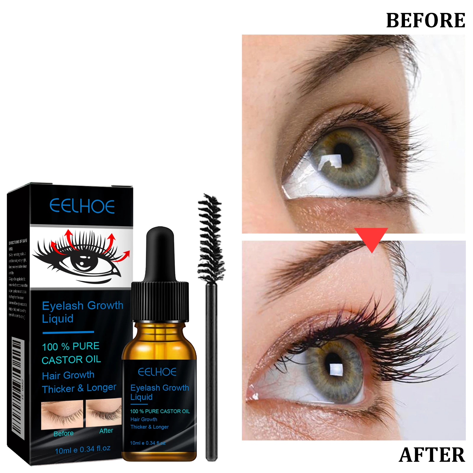 EELHOE Castor Oil Mascara Daily Natural Eyelash Curling Beautiful and Long-Lasting Makeup Gentle and Moisturizing Care Solution