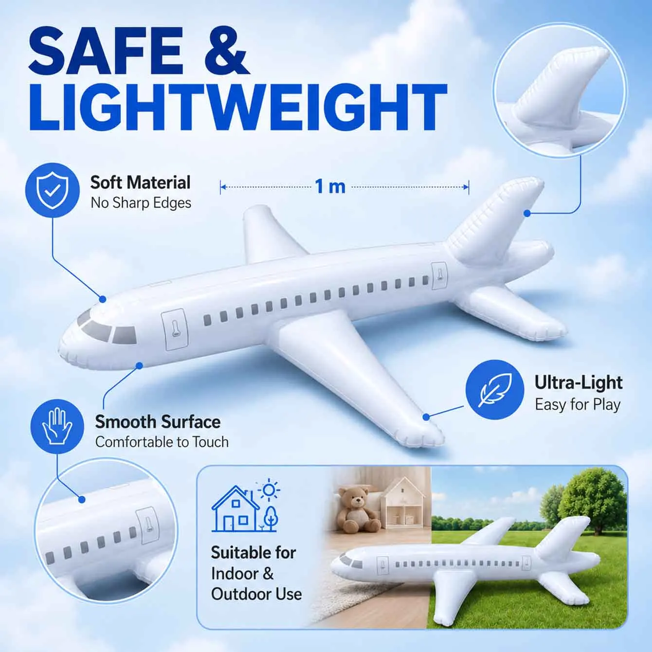 White Inch Large Inflatable Airplane Balloon Airplane Aviation Themed for Outdoor Birthday Party Gifts Swimming Pool Decorations