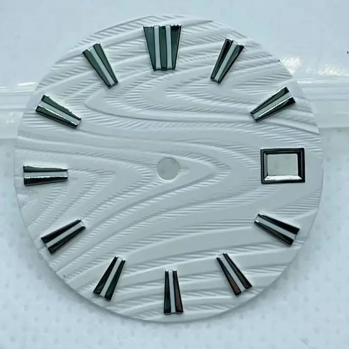 New NH35 Dial 28.5mm White Wave/tree Bark/S Pattern Dial  Green Luminous for NH35/NH36 Movement Watch Accessories