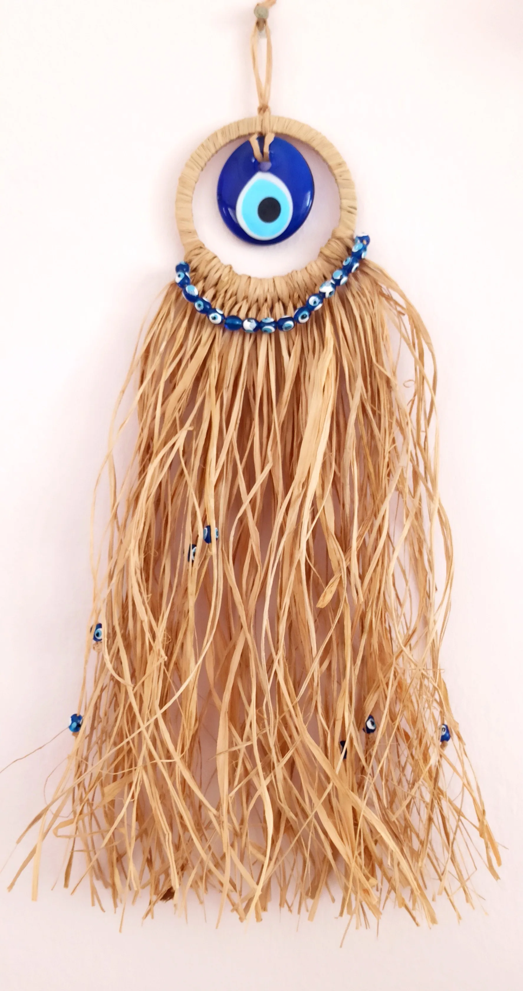 Glass Evil Eye Beaded Raffia Mini Wall Ornament