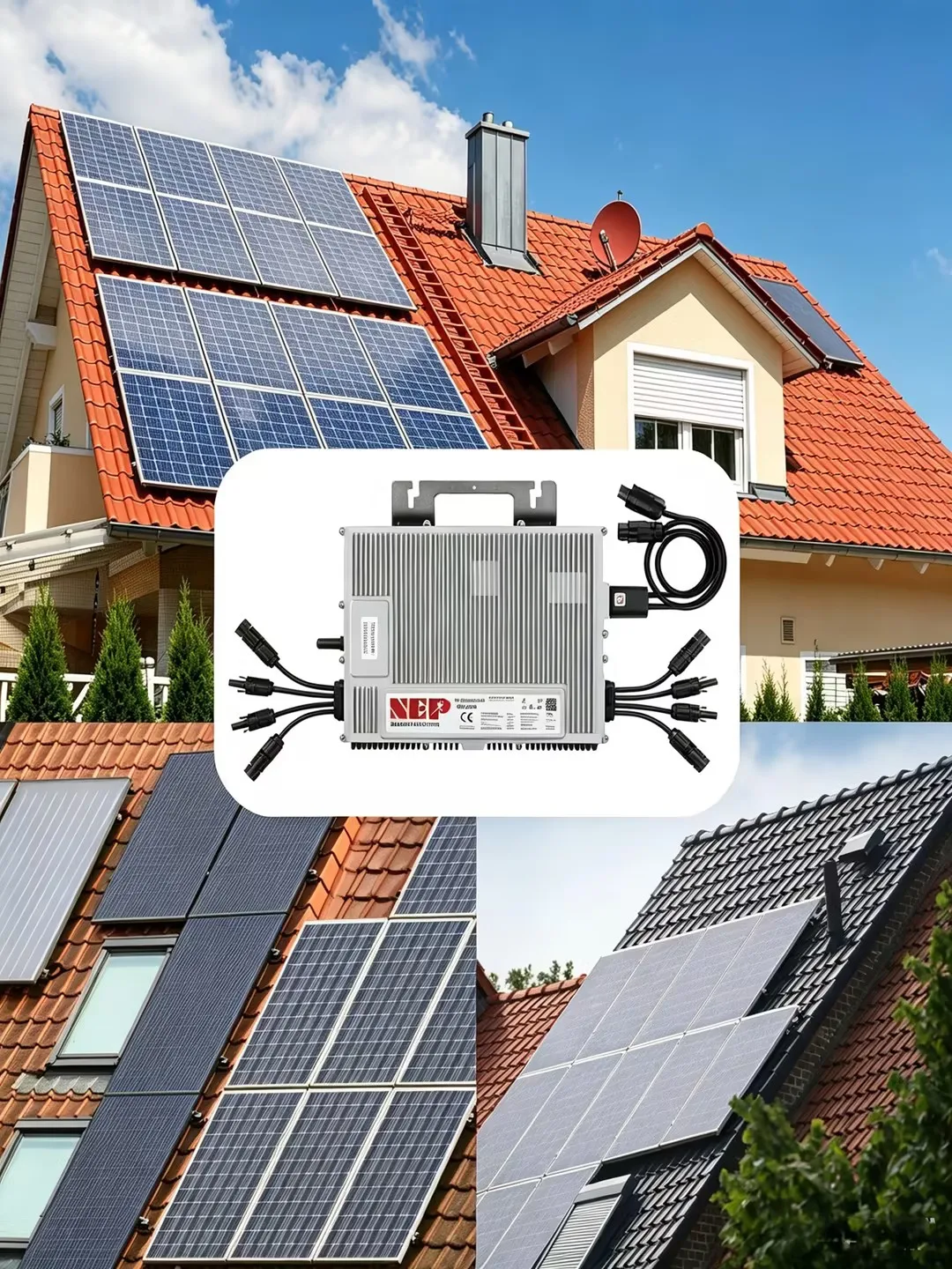NEP Mikrowechselrichter BDM-2000 2000 W mit 5 m Kabel 4 MPPTs 99,5 % Wirkungsgrad IP67 wasserdicht Echtzeitüberwachung 12 Jahre Herstellergarantie