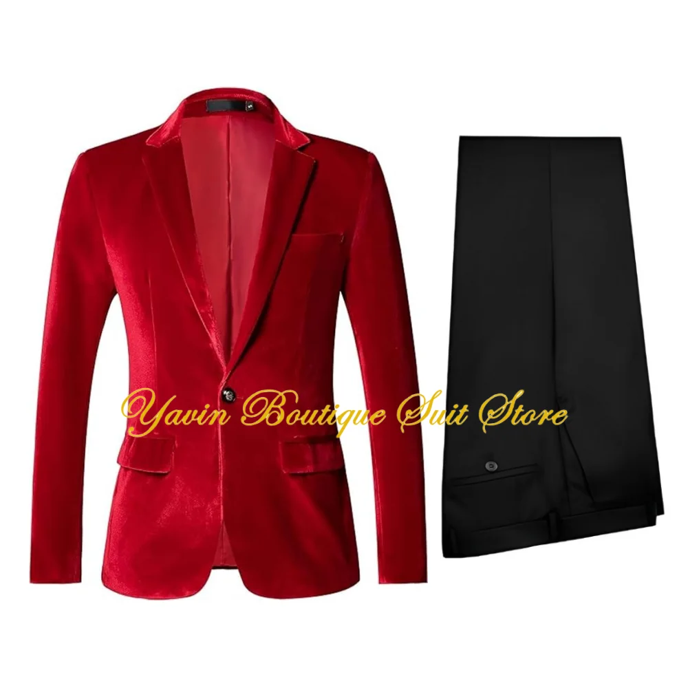 Velvet Men Suit Formal Slim Fit Men's Velvet Blazer Wedding Groom Tuxedo Fashion Outfit Jacket Pants 2 Pieces Set