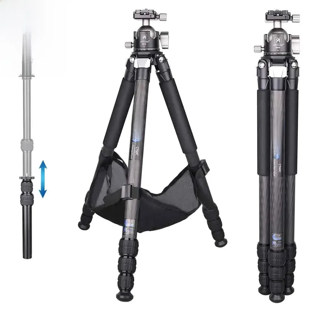 ARTCISE CT70C 158cm Statyw z włókna węglowego, rura 29mm, profesjonalny, ultra stabilny i lekki statyw podróżny do lustrzanek cyfrowych, udźwig 20kg — zdjęcie produktu 7