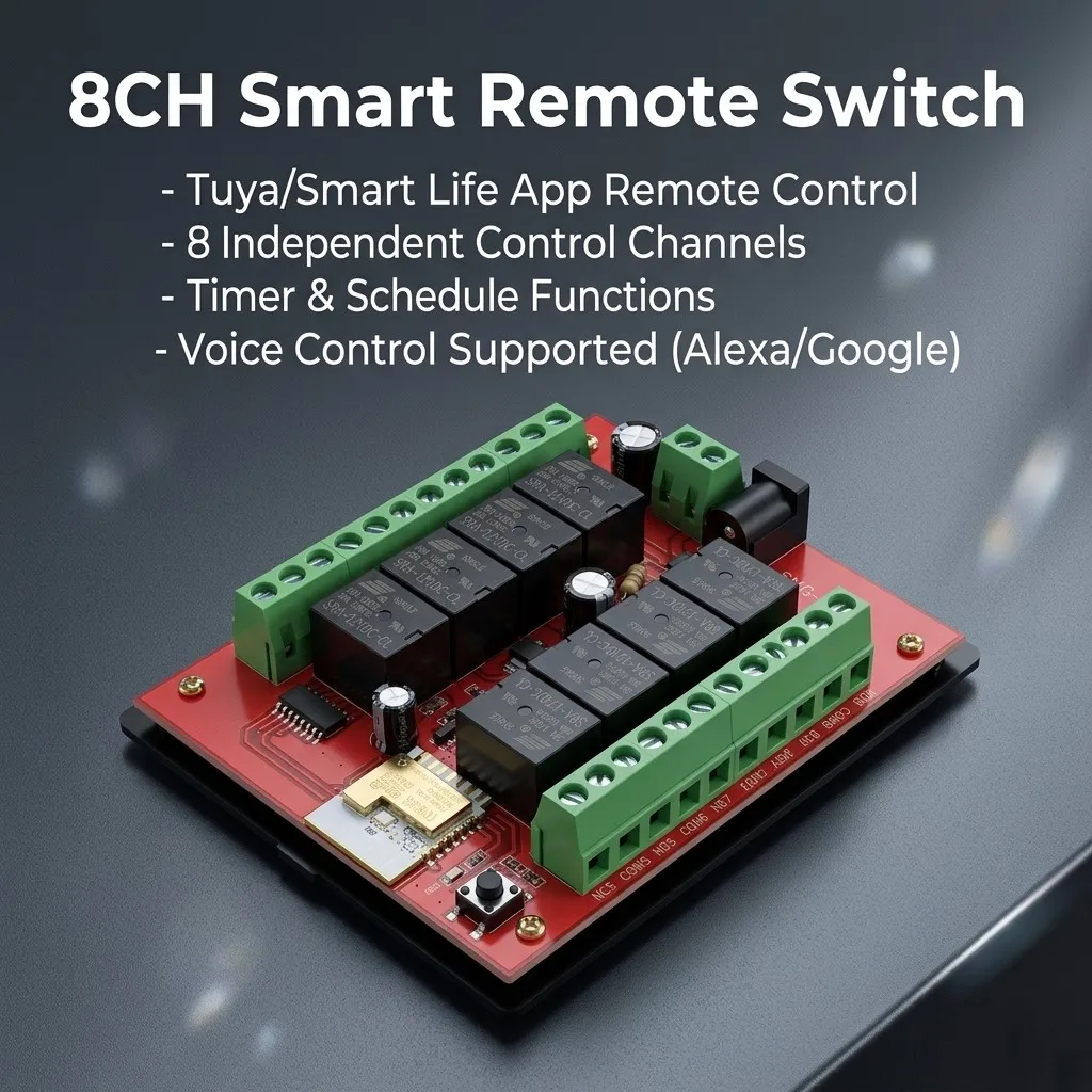 Home Automation 8-Channel Controller WiFi 12V/24V DC IoT Relay Switch Module Timer Compatible Tuya Smart Alexa Google Assistant