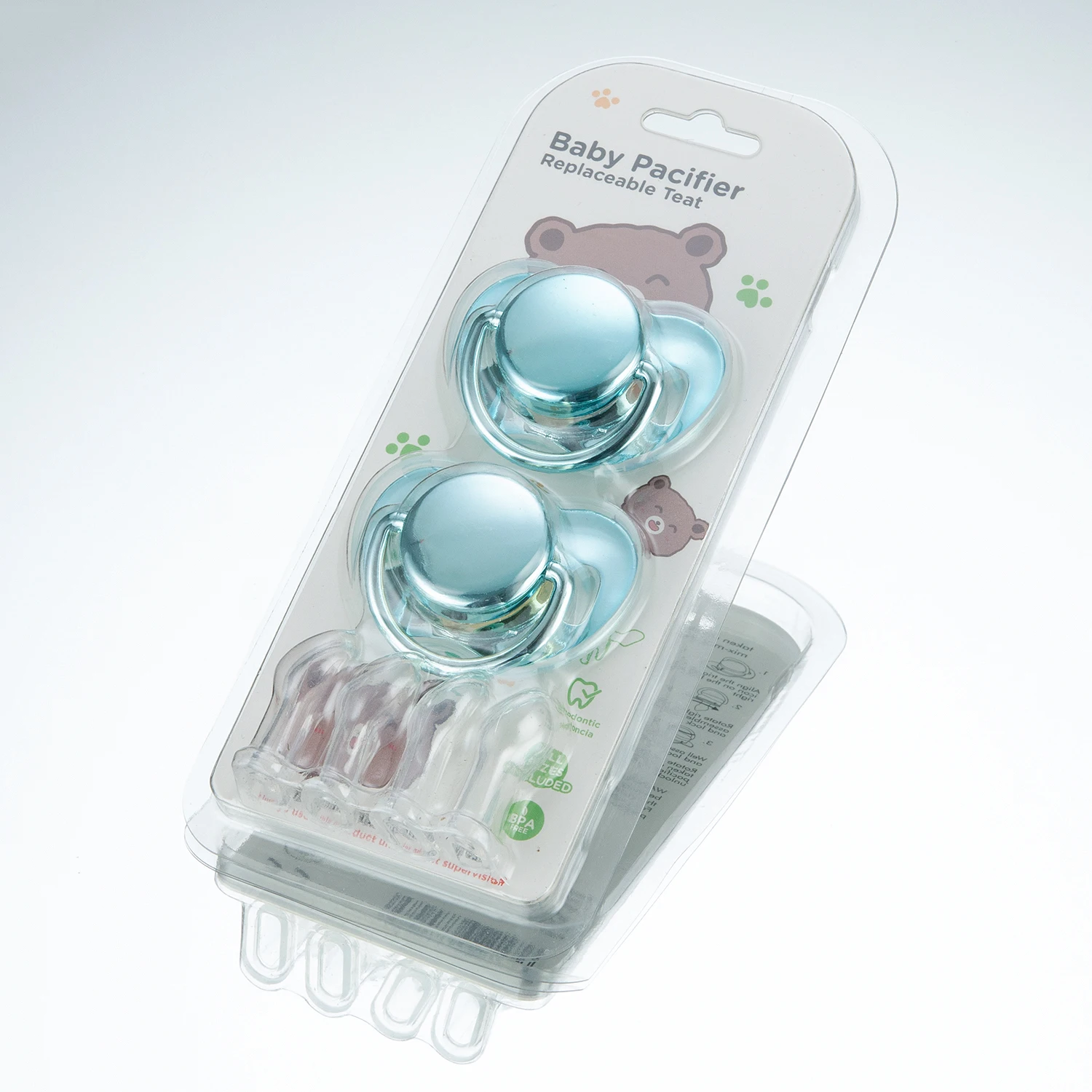 Miyocar-chupete azul dorado personalizado, 2 piezas, con nombre, incluye 6 tetina de repuesto, todos los tamaños, para Baby Shower