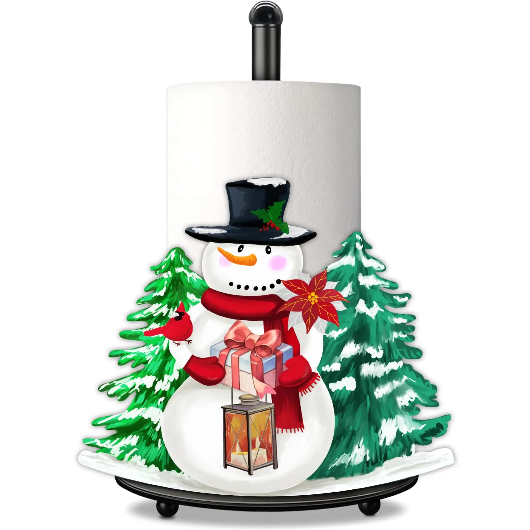Vrijstaande metalen keukenrolhouder met sneeuwman – Kerstdecoratie voor keuken en badkamer – Grote houder voor op het aanrecht