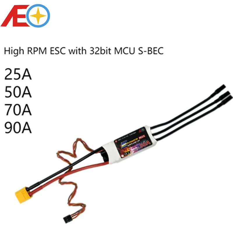 

AEORC High RPM Plus ESC Electric Speed Controller 25A/50A/70A/90A with 32bit MCU S-BEC for RC Airplanes Jet Plane Helicopter EDF