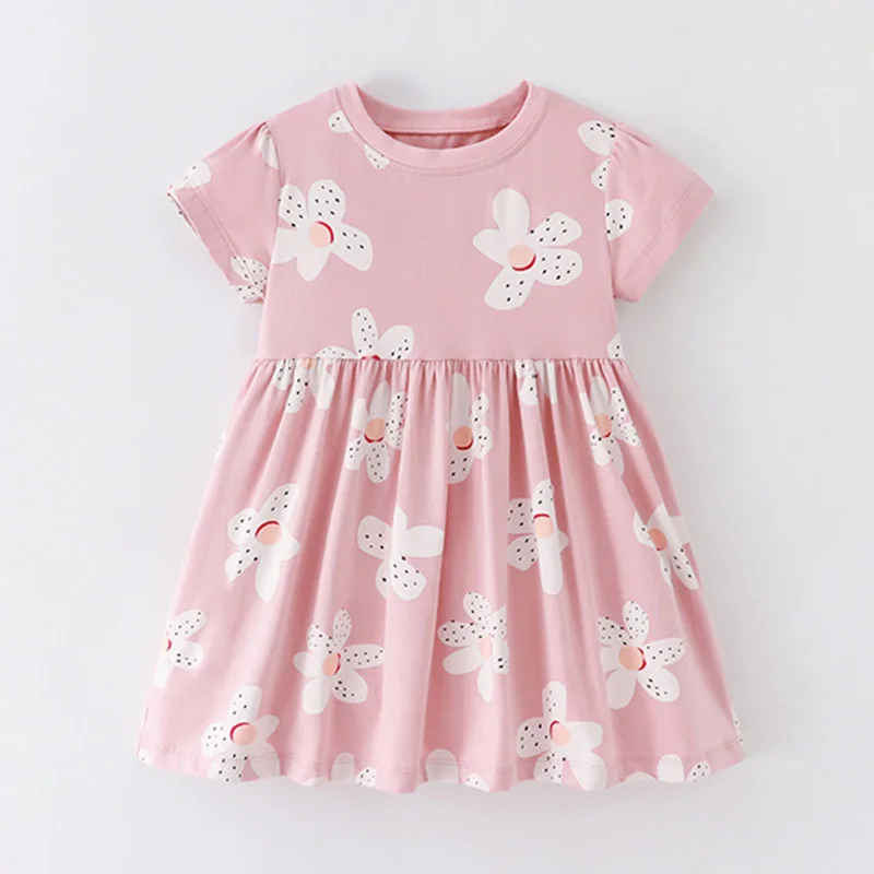 

100% Combed Cotton Brand Baby Girl Clothes Cartoon Short Sleeve Casual Children Clothing Kids A-LINE One-piece Dresses for Girls