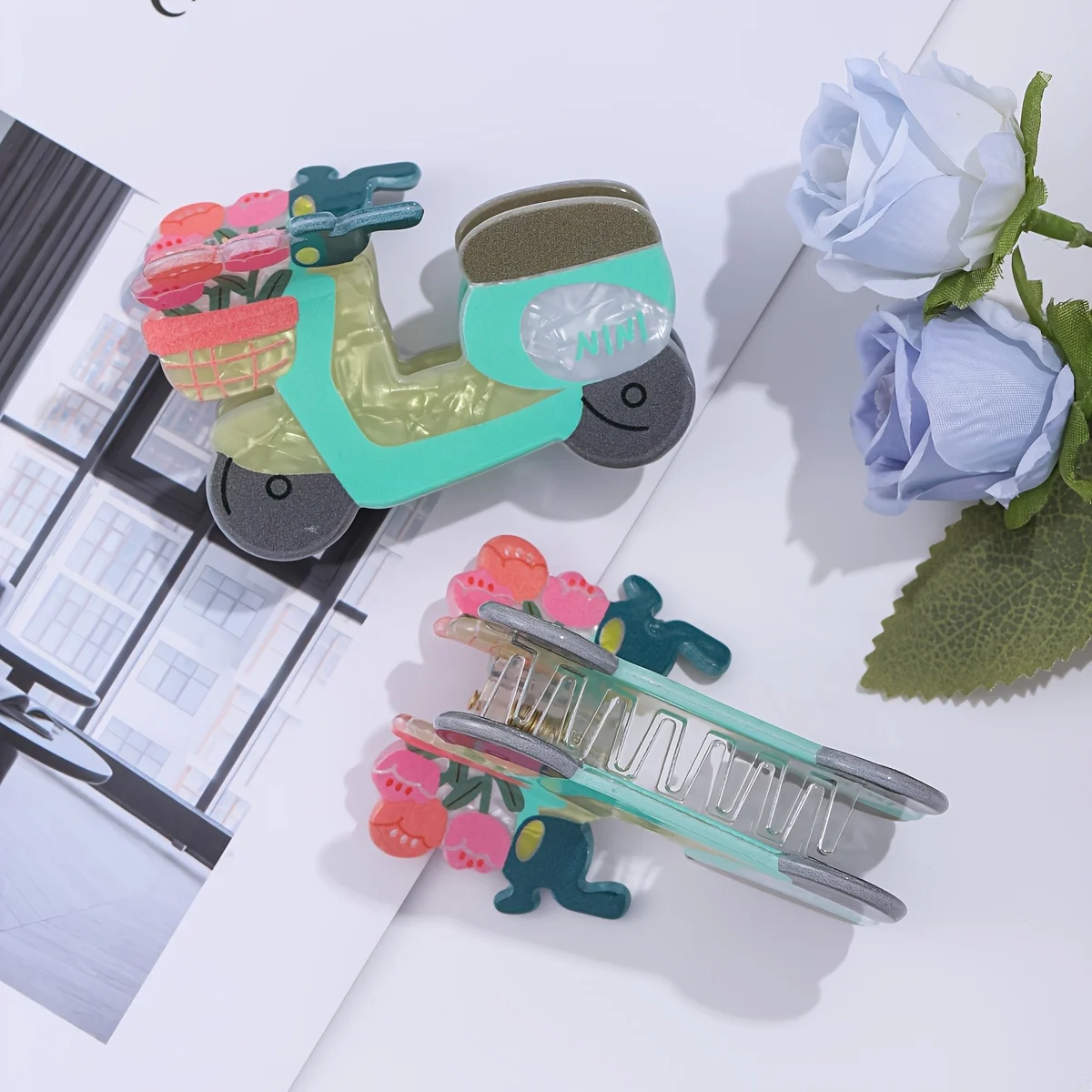 

1 Piece Spring-Style Small Motorcycle Hair Clip, Featuring a Fresh Mint Green Imitation Acetate Fiber Grip Clip, Claw-Shaped Clip, Suitable for Women's Hair Accessories, with Non-Slip Design, Suitable for Thick and Thin Hair, Perfect for Valentine's Day, 