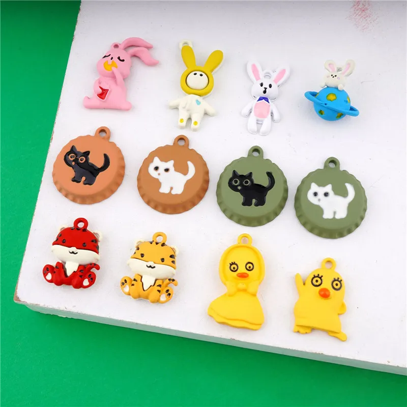 5pcs New Cartoon Childlike Tiger Duck Rabbit Cat Charm DIY Accessories Earrings Necklace Handcrafts Jewelry Making Findings