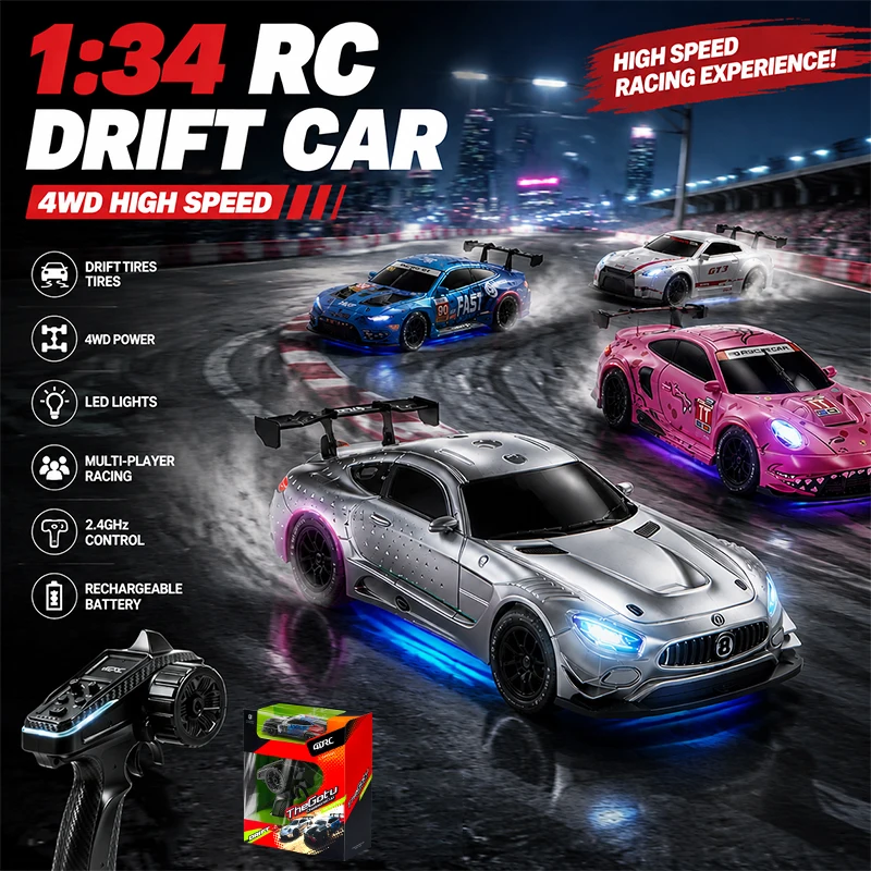 4DRC H6 Mini 1:43 RC Drift Car 4WD Racing Car with LED Lights 2.4G Remote Control Desk Competition Car Model Toy Gift for Boys