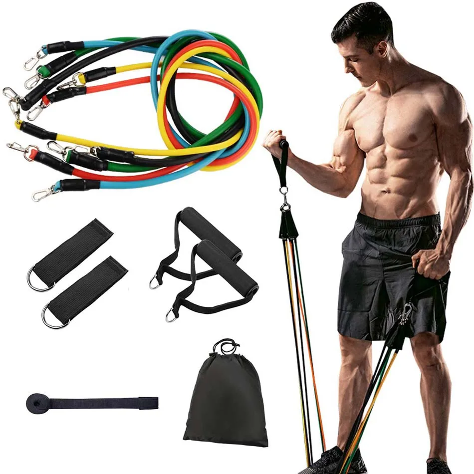 11Pcs Fitness Latex Resistance Bands Expander Set Training Exercise Yoga Gym Elastic Band