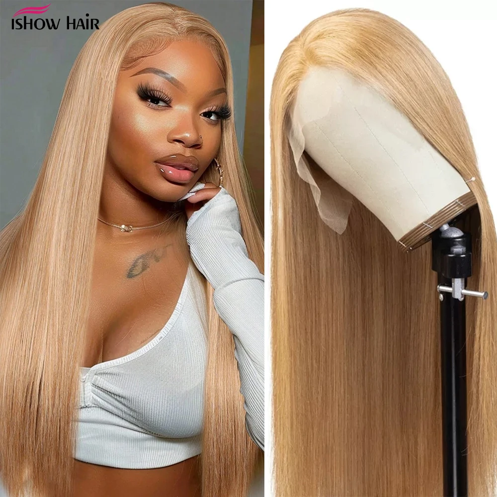 

Honey Blonde 27 Color Lace Frontal Wig Brazilian Straight 4x4 Lace Closure Wigs Human Hair 13X4 Lace Front Human Hair Wigs