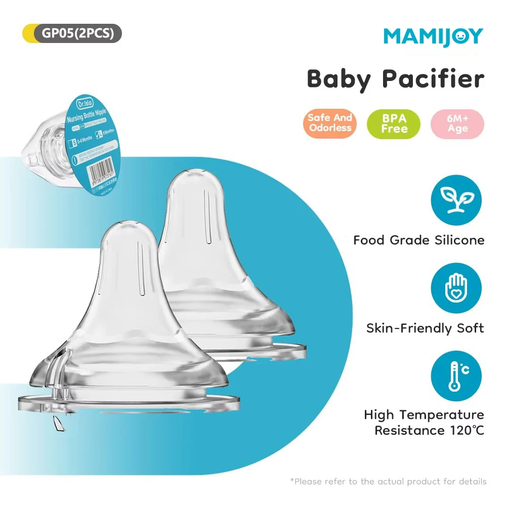 MAMIJOY 2PCS Baby Nipple Baby Pacifier Soft Liquid Silicone Baby Accessories Newborn S-Cross Hole L-Round Hole BPA FREE