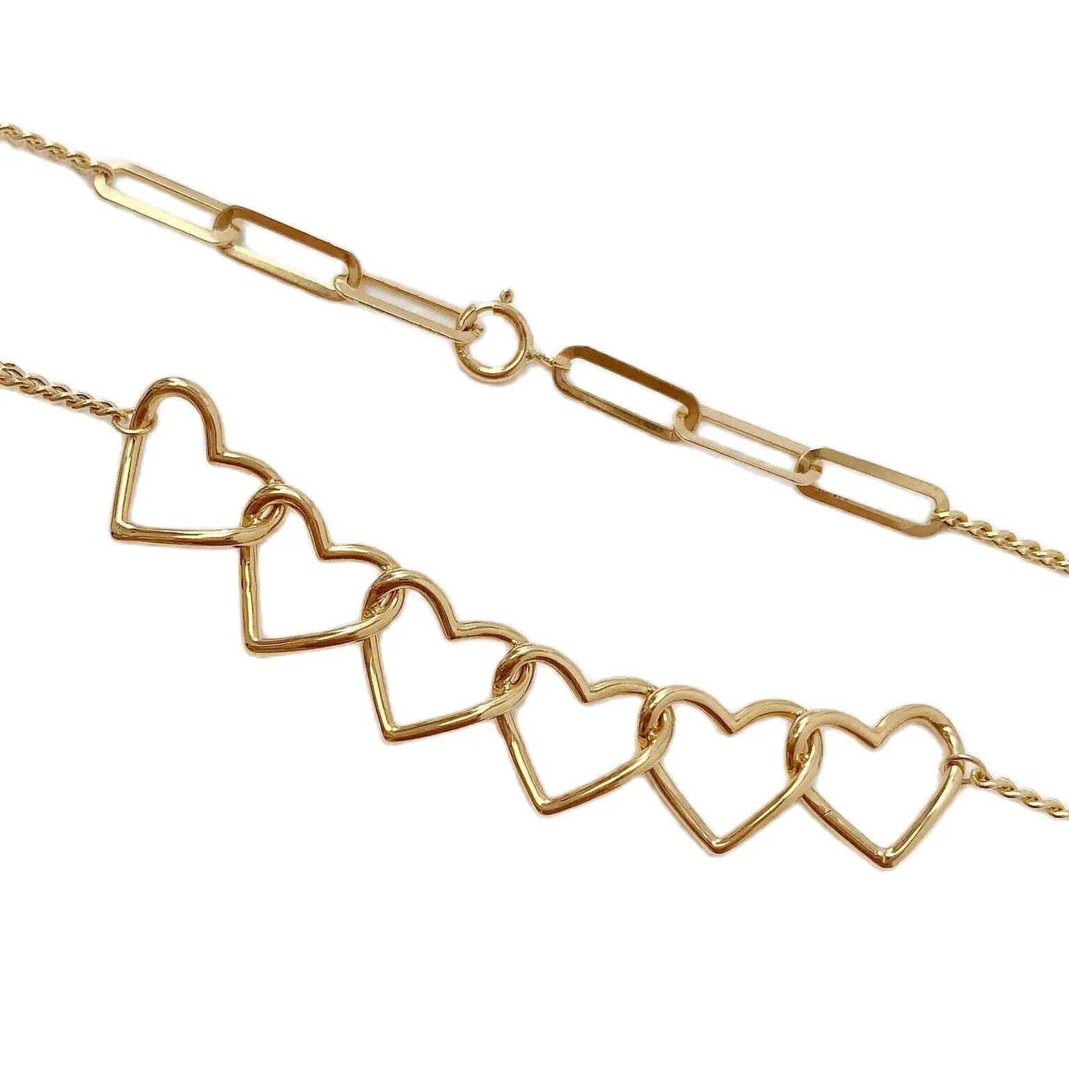 

MADALENA SARARA 18K Yellow Gold Women Chain Necklace Multi-Heart Design O Shape Simple Style