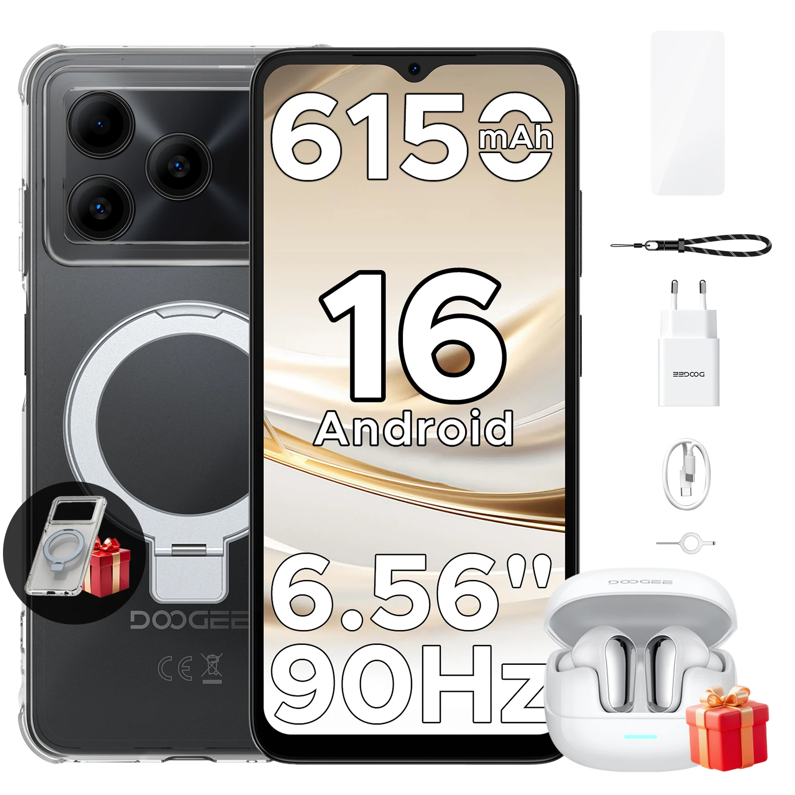 DOOGEE Note 56 Smartphone Android 16 6,56 inch HD+ 90Hz scherm 6150mAh batterij 3GB RAM 64GB ROM SC9863A Octa-Core Android telefoon
