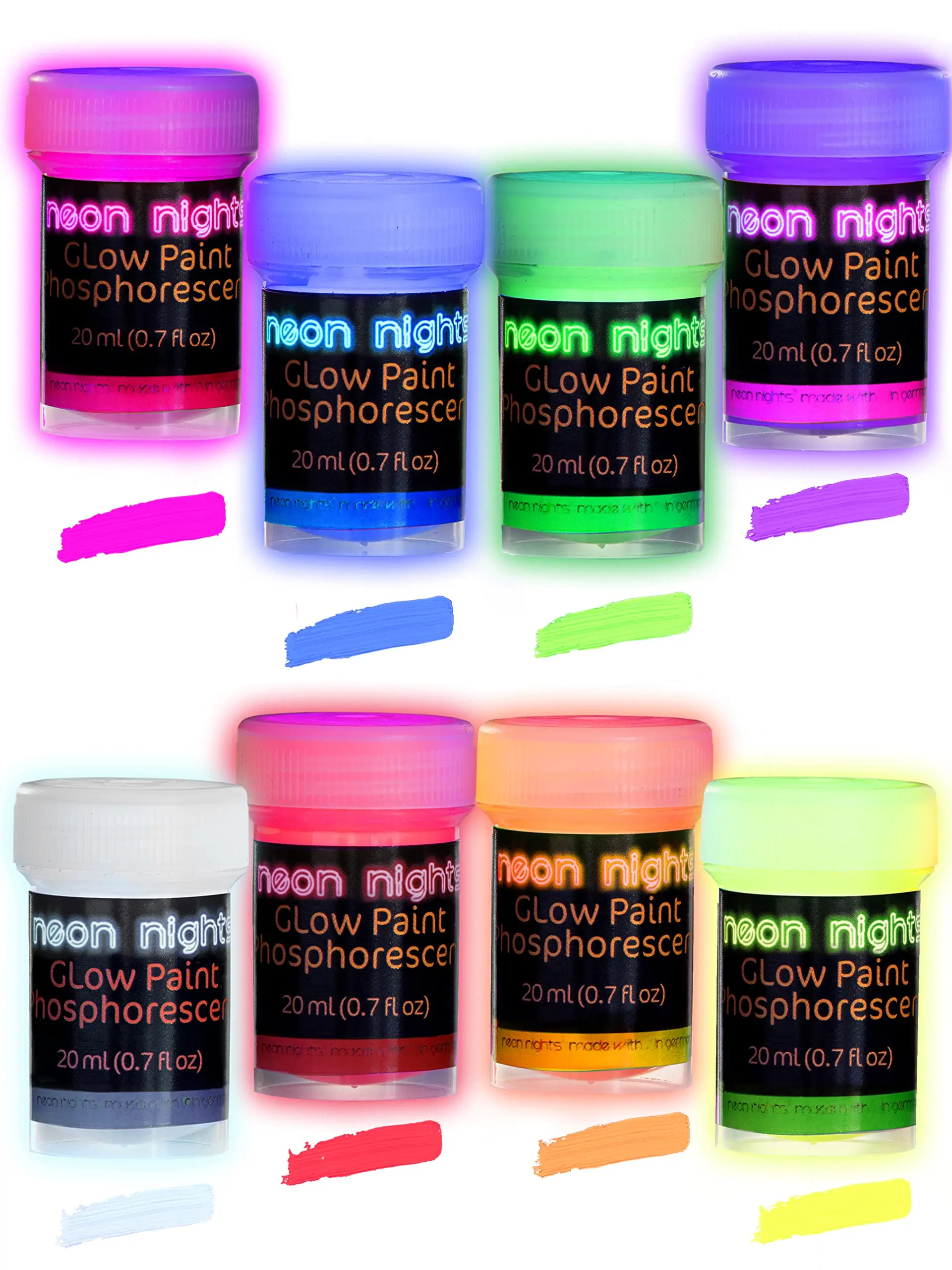 8PCS Premium Acrylic Paints Set Professional Grade Neon Craft Paints - Durable Self-Illuminating Paint - Handmade in Germany