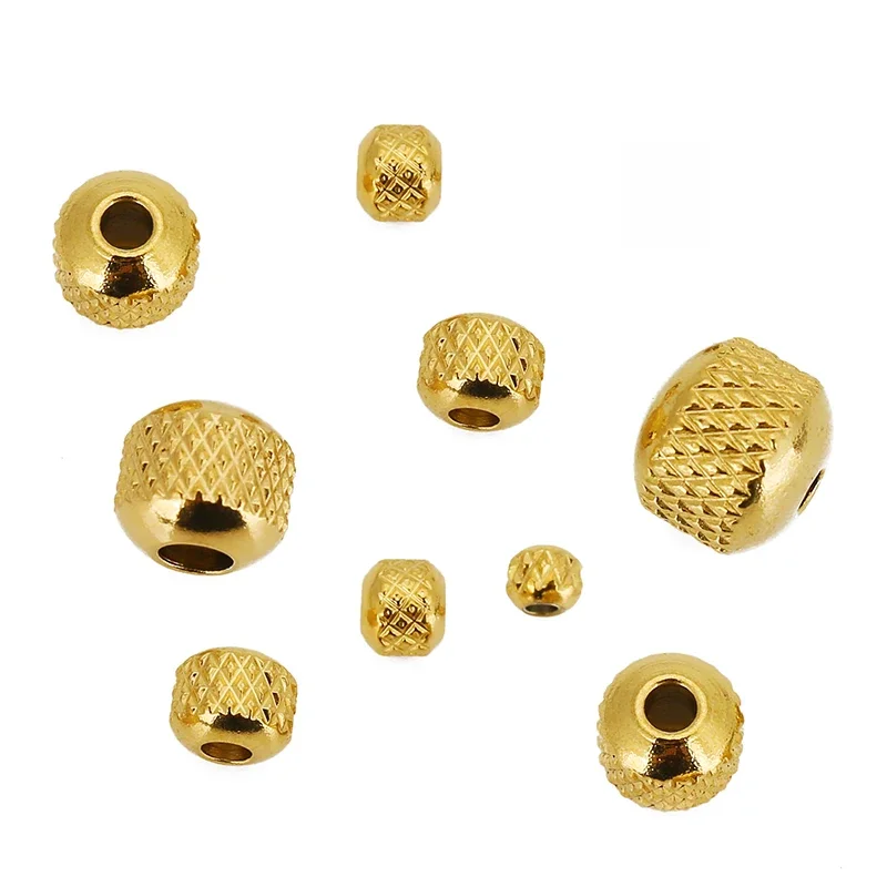 30 stücke 3/4/5/6/7/8mm Edelstahl perlen goldfarben geriffelte Zylinderrohr-Abstands halter lose