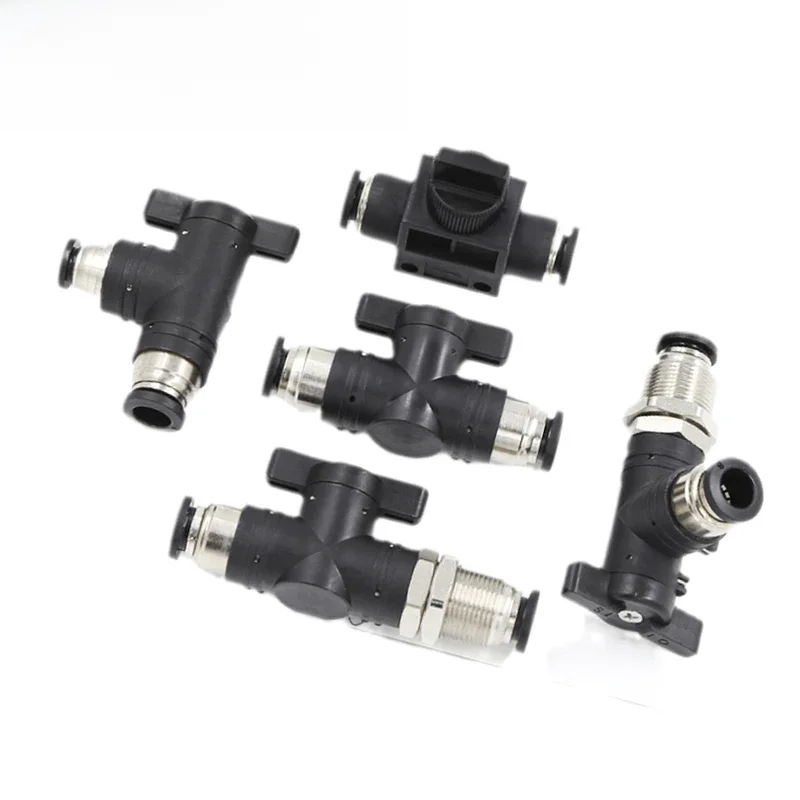 BUC-6 BUL-6 8 10 12 HVFF-4 noir pneumatique raccord rapide vanne manuelle interrupteur de direction vanne à bille manuelle tuyau d'air 4 6 8 10 12mm