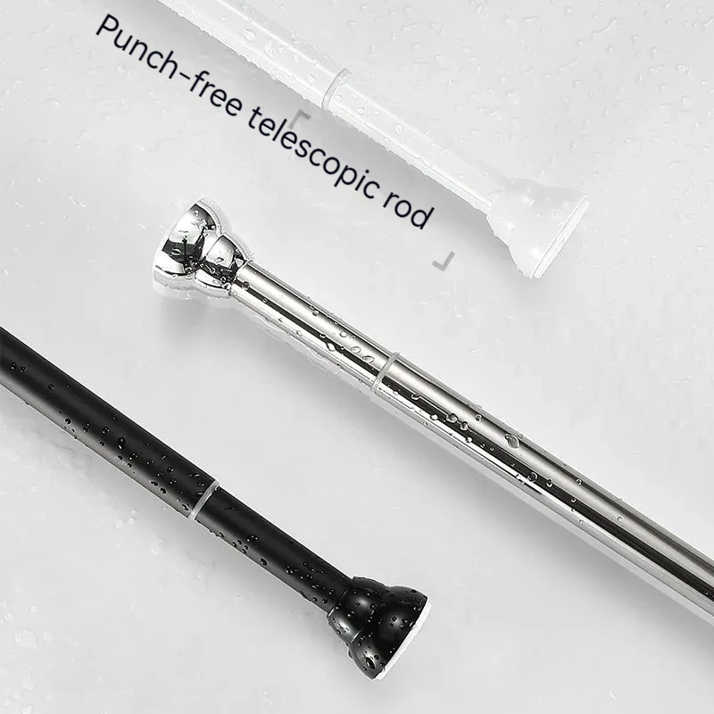 Non-punching Stainless Steel Shower Rod Adjustable Telescopic Curtain Stick Expandable No Drilling Roman Bathroom Curtain Rod