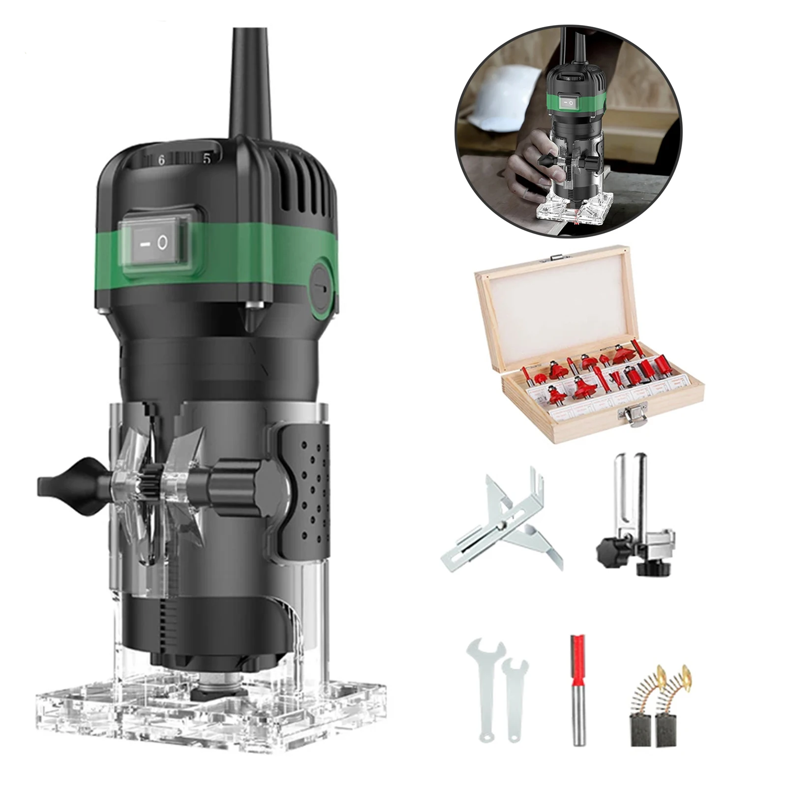 800W 6 Speed Electric Trimming Machine 33000rpm Woodworking Milling Engraving Hand Wood Edge Router Trimmer Home DIY Power Tools