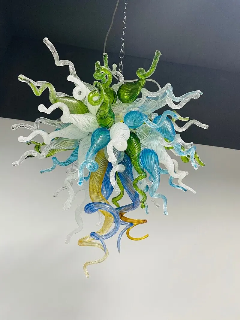 

Multi colors Spiral Stem Murano Glass Chandelier Chihuly Style Home Light Hanging Chain Light Fixture for Bedroom Living Room