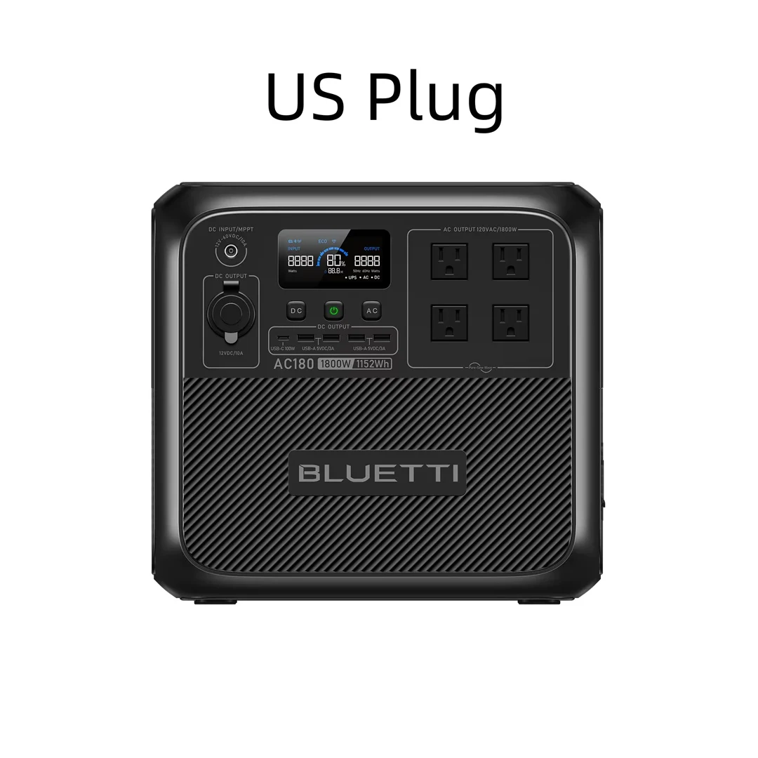 [US Plug] BLUETTI AC180 1152Wh 1800W Protable Power station LiFePO4 Solar Generator 3500+ Cycles For Camping Hiking Fish Trips
