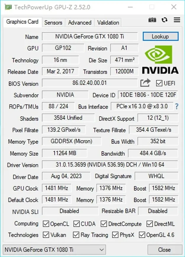 USED 지포스 GTX 1080Ti 게임용 그래픽 카드, NVIDIA GPU 게임 비디오 카드, 11GB, GDDR5X, 352Bit, PCI-E, 3.0 × 16, 6 + 8 핀