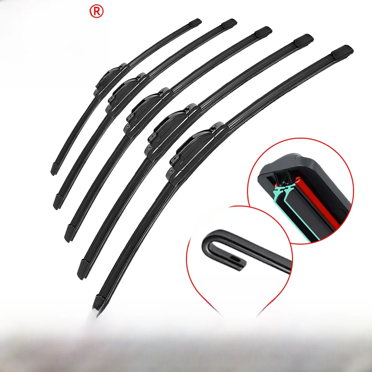 Lâmina de limpador de carro de borracha dupla, J Hook, Tipo U, Universal, Sem Suporte, 14 ", 16", 18